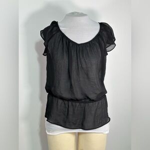 Divided H&M Black Round Neck Bell Short Sleeve Sheer Blouse Top Size 8